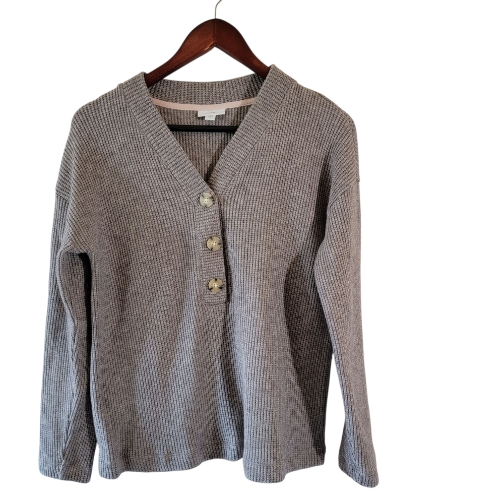 J. Jill Gray Waffle Knit Button Front Cardigan S Academia Preppy Y2K Minimalist